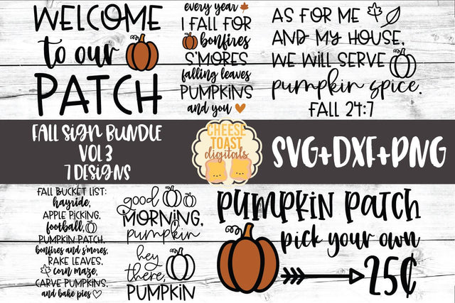 Fall Sign Bundle Vol 3 - Autumn SVG PNG DXF Cut Files SVG Cheese Toast Digitals
