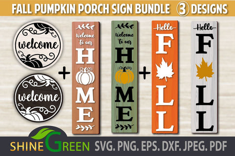 Fall Sign SVG Bundle, Pumpkin, Vertical, Round Porch Signs SVG Shine Green Art 