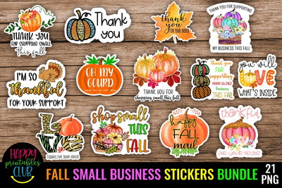 Fall Small Business and Packaging Stickers Bundle Cute SVG Happy Printables Club 