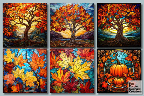 Fall Stained Glass | Halloween Sublimation Digital Pattern Fine Purple Elephant Creations 