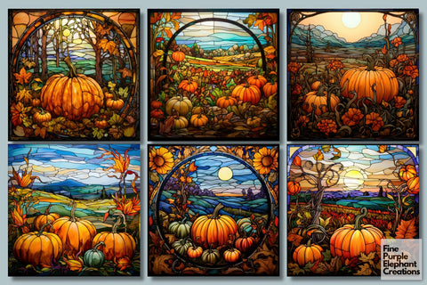 Fall Stained Glass | Halloween Sublimation Digital Pattern Fine Purple Elephant Creations 