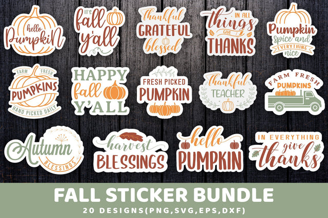 Fall Sticker Bundle, 20 SVG Designs SVG futivesvg 
