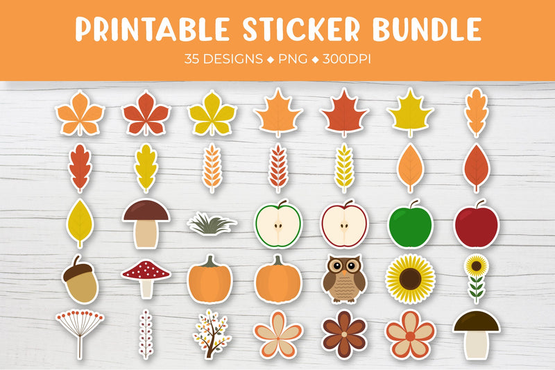 Fall sticker bundle. Autumn forest stickers printable - So Fontsy