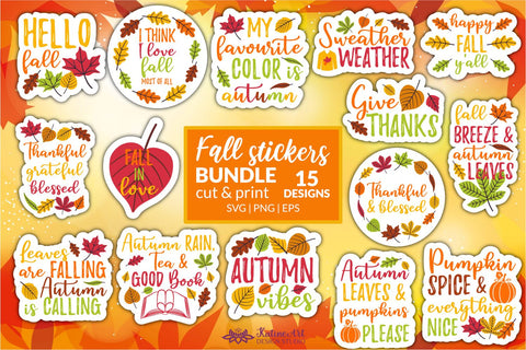 Fall sticker bundle Printable stickers Autumn Quotes Sayings Print and Cut Stickers. Png, eps, svg cut file. SVG KatineArt 