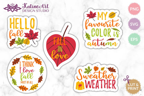 Fall sticker bundle Printable stickers Autumn Quotes Sayings Print and Cut Stickers. Png, eps, svg cut file. SVG KatineArt 