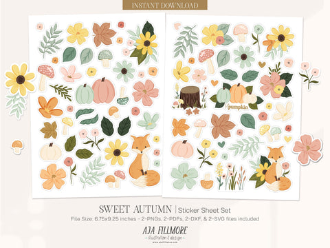 Fall Sticker Sheet Set SVG Aja Nicole Designs 
