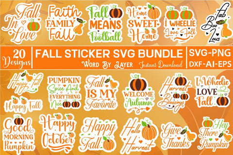 Fall Sticker SVG Bundle Sticker SVG SVGs,Quotes and Sayings,Food & Drink,On Sale, Print & Cut SVG DesignPlante 503 
