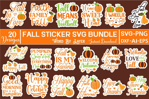 Fall Sticker SVG Bundle Sticker SVG SVGs,Quotes and Sayings,Food & Drink,On Sale, Print & Cut SVG DesignPlante 503 