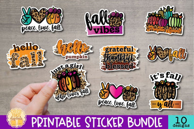 Fall Stickers Bundle | 10 Autumn Printable Sticker Designs Sublimation Cheese Toast Digitals 