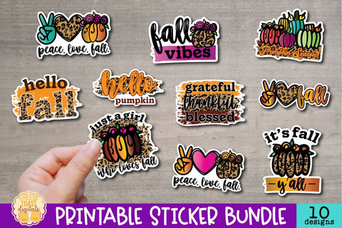 Fall Stickers Bundle | 10 Autumn Printable Sticker Designs Sublimation Cheese Toast Digitals 