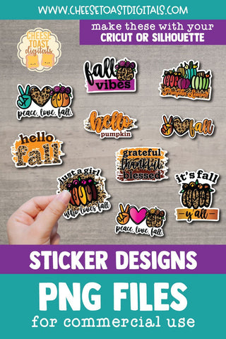 Fall Stickers Bundle | 10 Autumn Printable Sticker Designs Sublimation Cheese Toast Digitals 