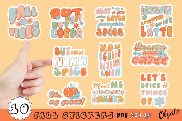 Fall Stickers. Fall Packaging Stickers. Thanksgiving PNG SVG Olga Terlyanskaya 