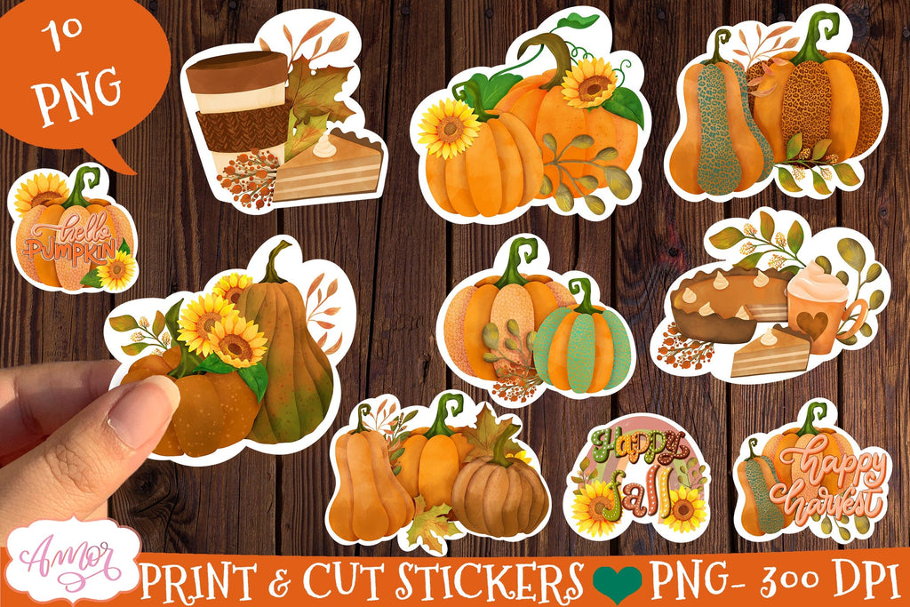 Fall stickers for print then cut on Cricut or Silhouette PNG - So Fontsy