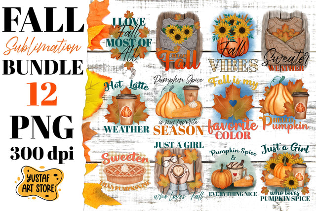 Fall sublimation Bundle 12 hand painted design PNG Sublimation Yustaf Art Store 