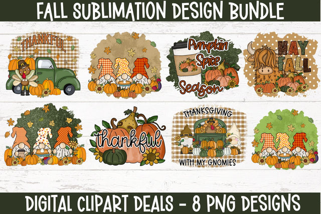 Fall Sublimation Design Bundle - Bundle of 8 PNG Sublimation Designs Sublimation Digital Clipart Deals 