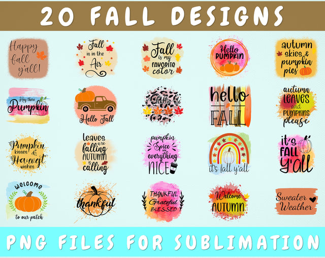 Fall Sublimation Designs Bundle, 20 Designs, Autumn Sublimation Designs, Fall PNG, Hello Fall PNG, Hey There Pumpkin PNG, Welcome Autumn PNG Sublimation HappyDesignStudio 