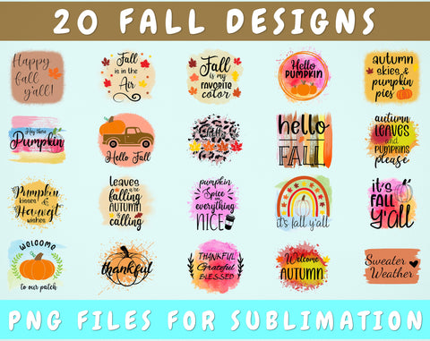 Fall Sublimation Designs Bundle, 20 Designs, Autumn Sublimation Designs, Fall PNG, Hello Fall PNG, Hey There Pumpkin PNG, Welcome Autumn PNG Sublimation HappyDesignStudio 