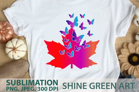 Fall Sublimation - Oak, Butterfly PNG Sublimation Shine Green Art 