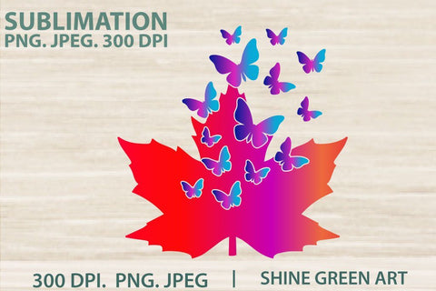 Fall Sublimation - Oak, Butterfly PNG Sublimation Shine Green Art 