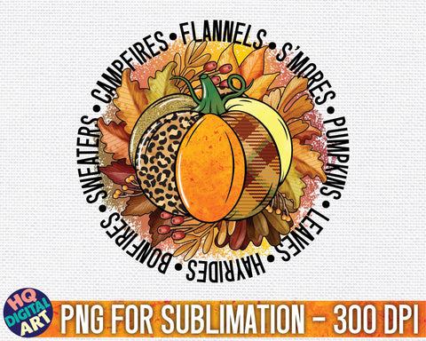 Fall Sublimation PNG with pumpkin and leaves background SVG HQDigitalArt 