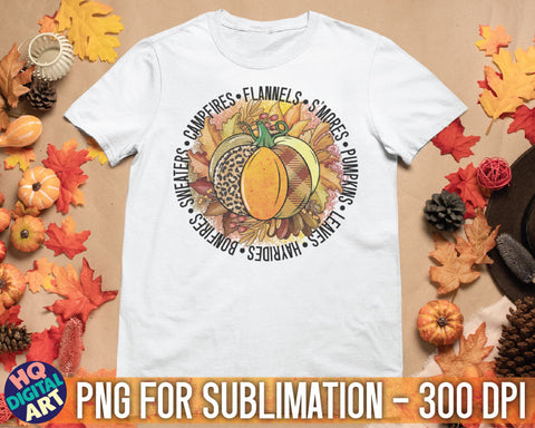 Fall Sublimation PNG with pumpkin and leaves background SVG HQDigitalArt 