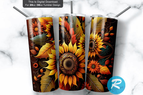 Fall Sunflower 20 oz / 30 oz Tumbler PNG Sublimation Regulrcrative 