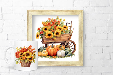 Fall Sunflower Sublimation Designs, Autumn Clipart Sublimation OrangeBrushStudio 