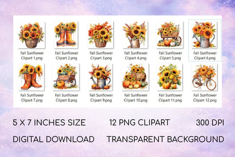 Fall Sunflower Sublimation Designs, Autumn Clipart Sublimation OrangeBrushStudio 