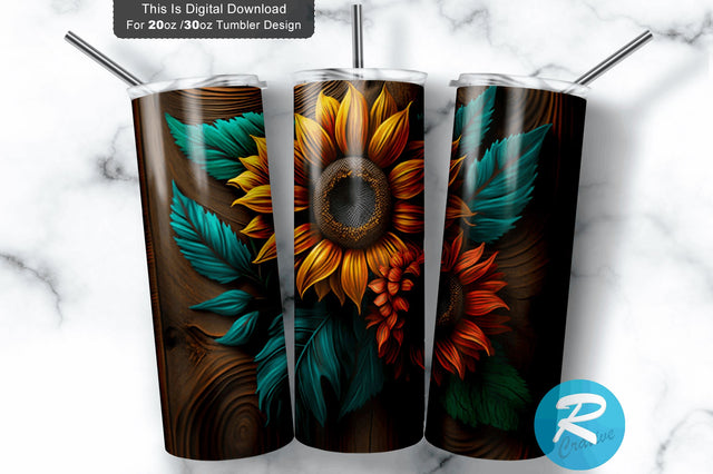 Fall Sunflower Wood 20 oz / 30 oz Tumbler PNG Sublimation Regulrcrative 