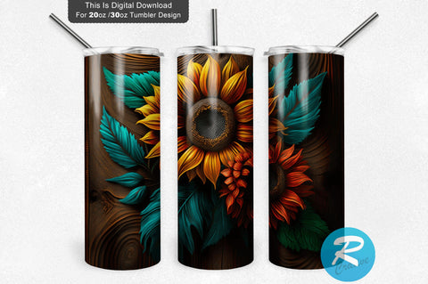 Fall Sunflower Wood 20 oz / 30 oz Tumbler PNG Sublimation Regulrcrative 