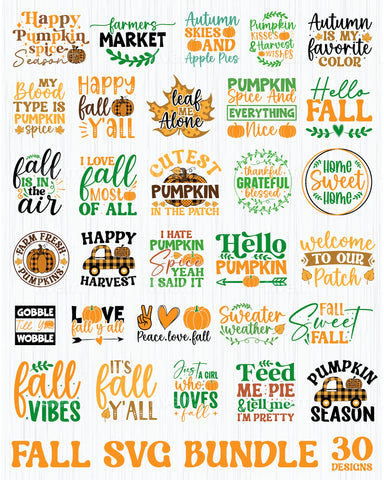 Fall SVG Bundle 30 Files, Autumn SVG, Pumpkin SVG Bundle, Fall sayings svg SVG Elise Cellucci 