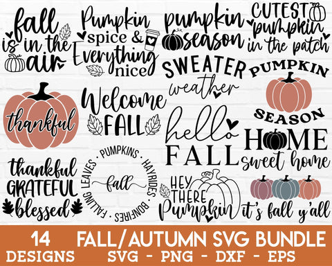 Fall SVG Bundle - Autumn SVG, Fall Shirt SVG, Thanksgiving SVG, Hello Fall SVG, Pumpkin SVG, Fall Sign SVG, Pumpkin Season SVG, Fall PNG SVG GraphicsTreasures 