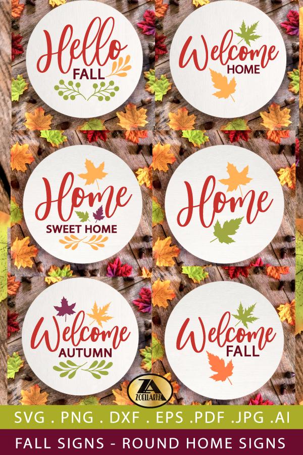 Fall SVG Bundle Round Home Signs SVG PNG Farmhouse Sign SVG - So Fontsy