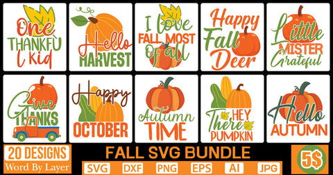FALL SVG BUNDLE SVG Cut File SVGs,quotes-and-sayings,food-drink mini-bundles,print-cut,on-sale Clipart Clip Art Sublimation or Vinyl Shirt Design SVG DesignPlante 503 
