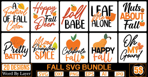 FALL SVG BUNDLE SVG Cut File SVGs,quotes-and-sayings,food-drink mini-bundles,print-cut,on-sale Clipart Clip Art Sublimation or Vinyl Shirt Design SVG DesignPlante 503 