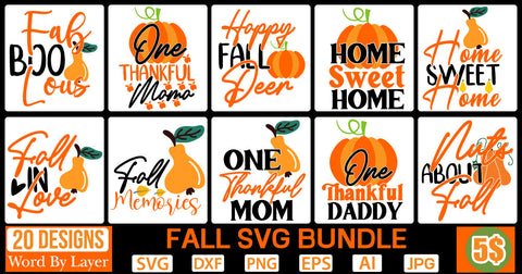 FALL SVG BUNDLE SVG Cut File SVGs,quotes-and-sayings,food-drink mini-bundles,print-cut,on-sale Clipart Clip Art Sublimation or Vinyl Shirt Design SVG DesignPlante 503 