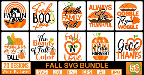 FALL SVG BUNDLE SVG Cut File SVGs,quotes-and-sayings,food-drink mini-bundles,print-cut,on-sale Clipart Clip Art Sublimation or Vinyl Shirt Design SVG DesignPlante 503 