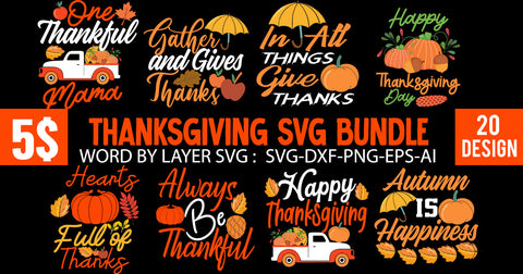 Fall SVG Bundle , Thanksgiving SVG Bundle , Funny Fall SVG Bundle Quotes,Thanksful SVG 20 Design SVG BlackCatsMedia 
