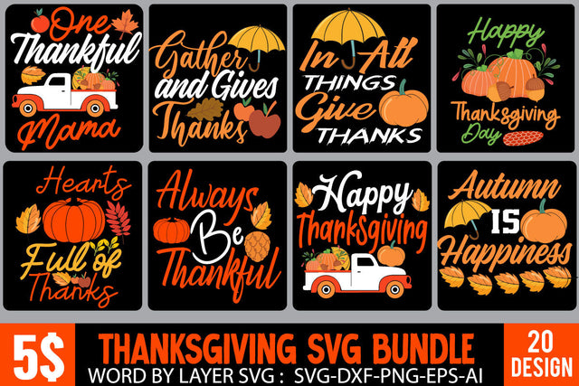 Fall SVG Bundle , Thanksgiving SVG Bundle , Funny Fall SVG Bundle Quotes,Thanksful SVG 20 Design SVG BlackCatsMedia 