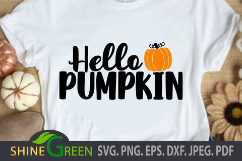 Fall SVG Cut File - Hello Pumpkin DXF EPS PNG SVG Shine Green Art 