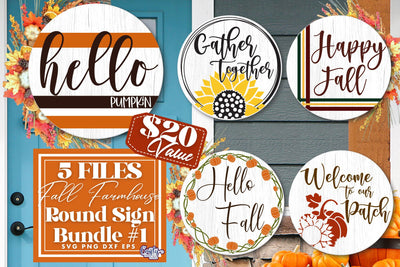 Fall Svg, Fall Farmhouse Round Sign Mini Bundle, Autumn Porch Sign SVG Crafty Mama Studios 