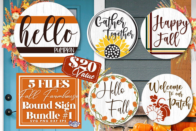 Fall Svg, Fall Farmhouse Round Sign Mini Bundle, Autumn Porch Sign SVG Crafty Mama Studios 