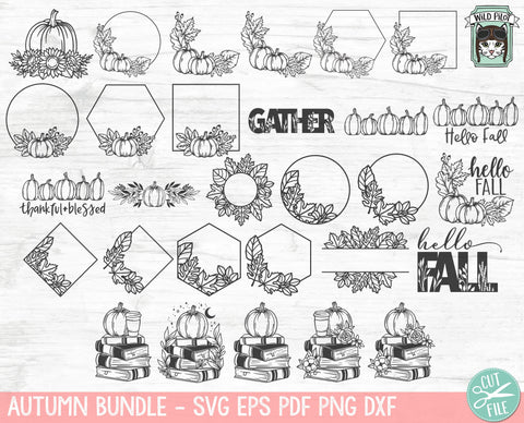 Fall SVG file Bundle, Autumn svg Bundle, Thanksgiving svg bundle, Flower Pumpkin svg, Halloween svg, Floral Pumpkin svg, Fall Sign svg, Book svg SVG Wild Pilot 