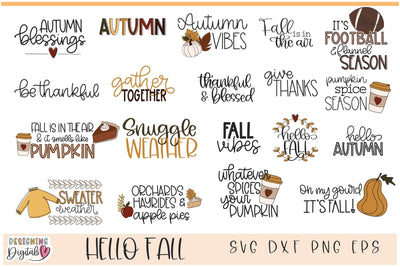 Fall SVG Files For Cricut, Cute Fall Clipart, Hello Fall SVG, Pumpkin svg, fall leaves svg SVG Designing Digitals 