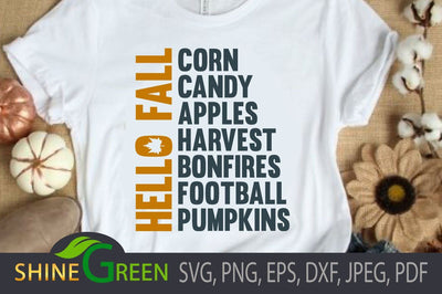 Fall SVG - Hello Fall, Pumpkin, Football Word Art SVG Shine Green Art 