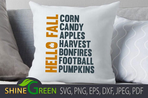 Fall SVG - Hello Fall, Pumpkin, Football Word Art SVG Shine Green Art 