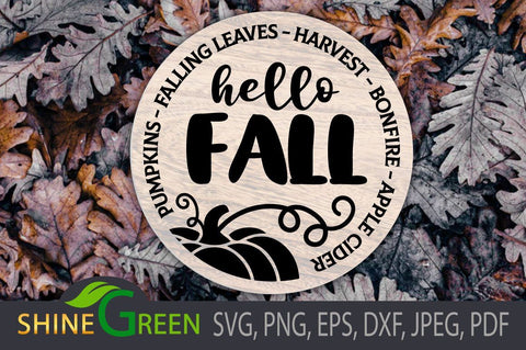 Fall SVG - Hello Fall Pumpkin Quote for Cricut, Sublimation SVG Shine Green Art 