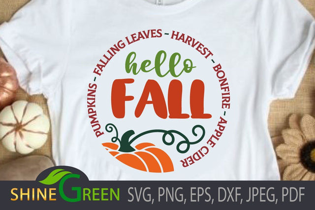 Fall SVG - Hello Fall Pumpkin Quote for Cricut, Sublimation SVG Shine Green Art 