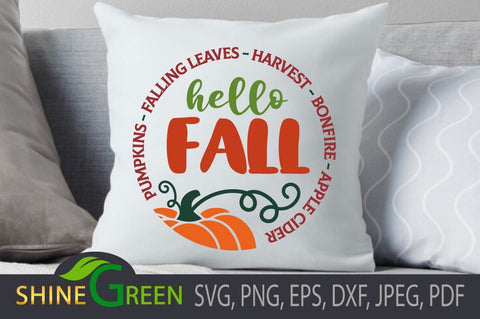 Fall SVG - Hello Fall Pumpkin Quote for Cricut, Sublimation SVG Shine Green Art 