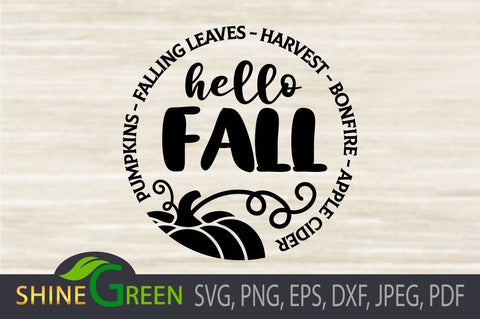 Fall SVG - Hello Fall Pumpkin Quote for Cricut, Sublimation SVG Shine Green Art 